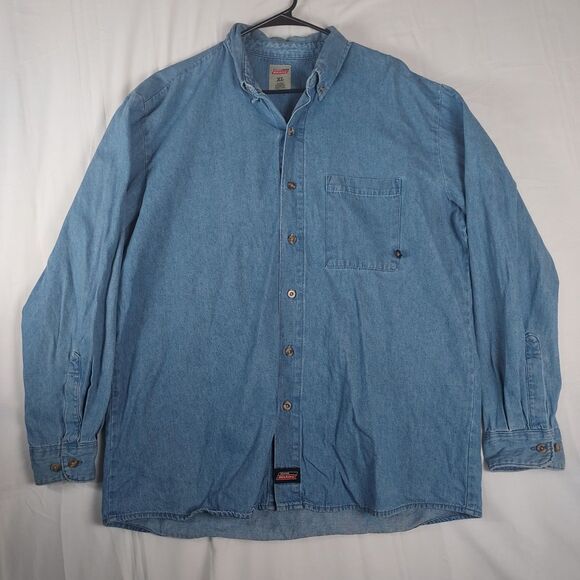 Dickies XL Blue Denim Work Shirt Button Up Casual Cotton Long Sleeve - Picture 1 of 10